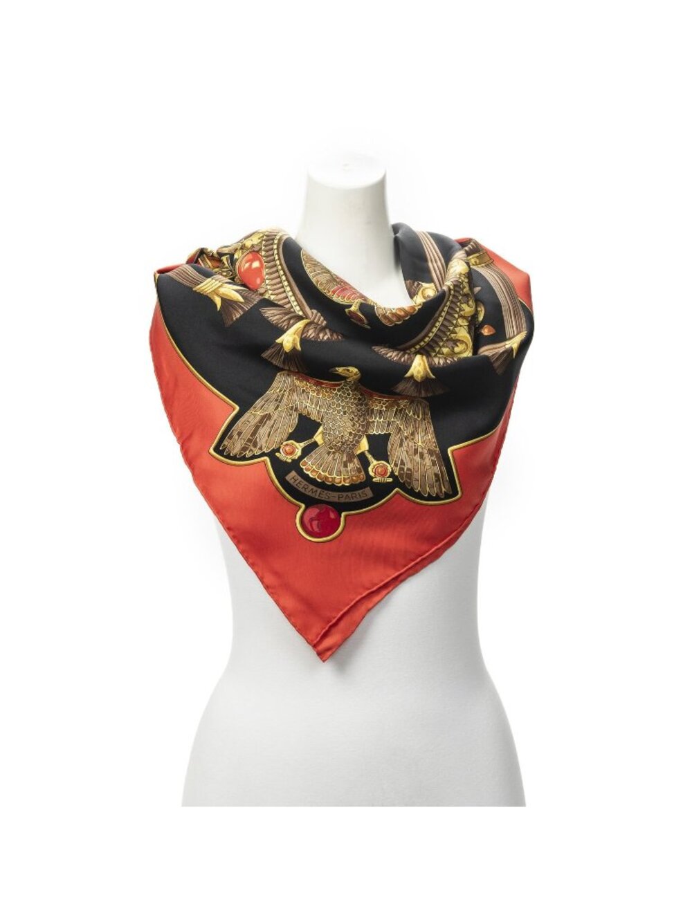 Hermes Scarf Red Black Goldtwill Silk